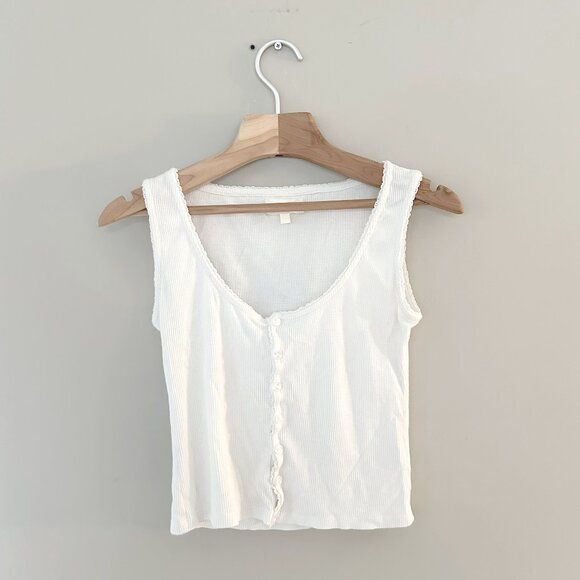 My Mum Made It - Light Waffle Button Tank Top - White M-L - Picture 2 of 3